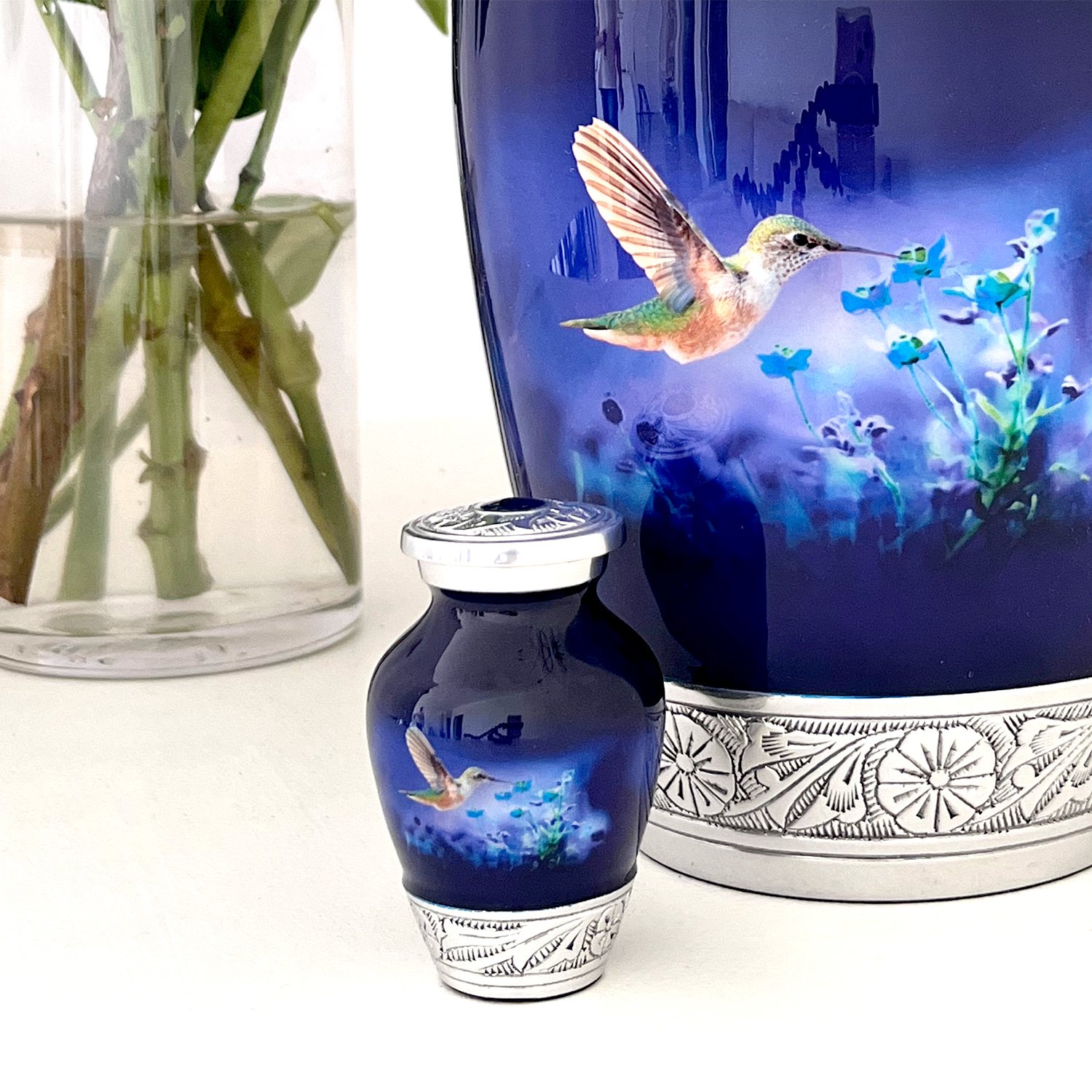 Cremation Urn Adult Human Ashes Large Handcrafted Funeral Memorial Remembrance Loved Tribute Metal Lost Died keepsake nature birds hummingbird