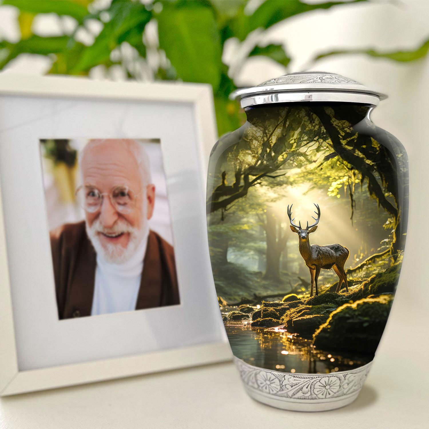 Deer in the Forest Urn hunting deer forest woodlands woods urn adult human ashes large funeral memorial remembrance loved tribute metal lost died keepsake nature cremation funeral decorative urnas para cenizas humanas adultos burial women men dad mom mum cabin trees