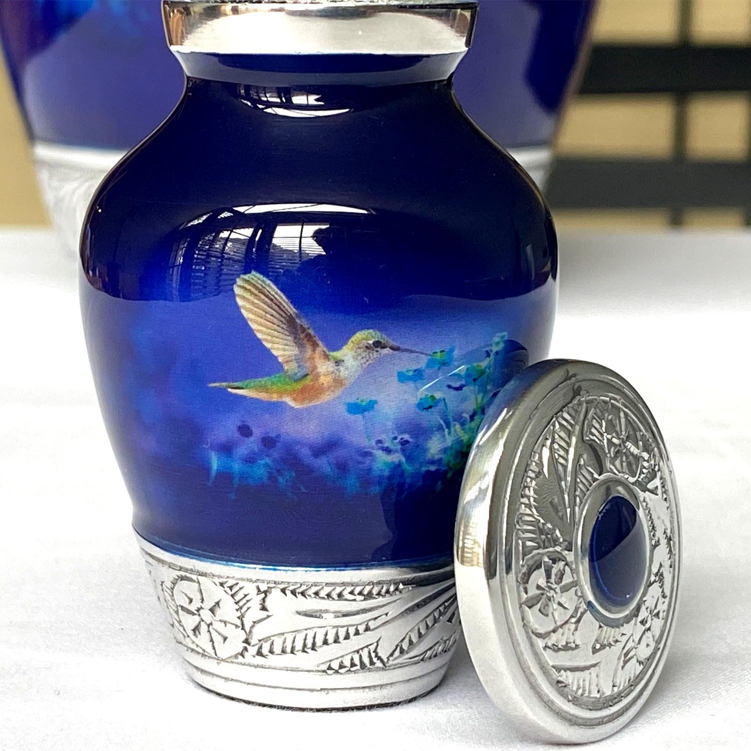 Cremation Urn Adult Human Ashes Large Handcrafted Funeral Memorial Remembrance Loved Tribute Metal Lost Died keepsake nature birds hummingbird
