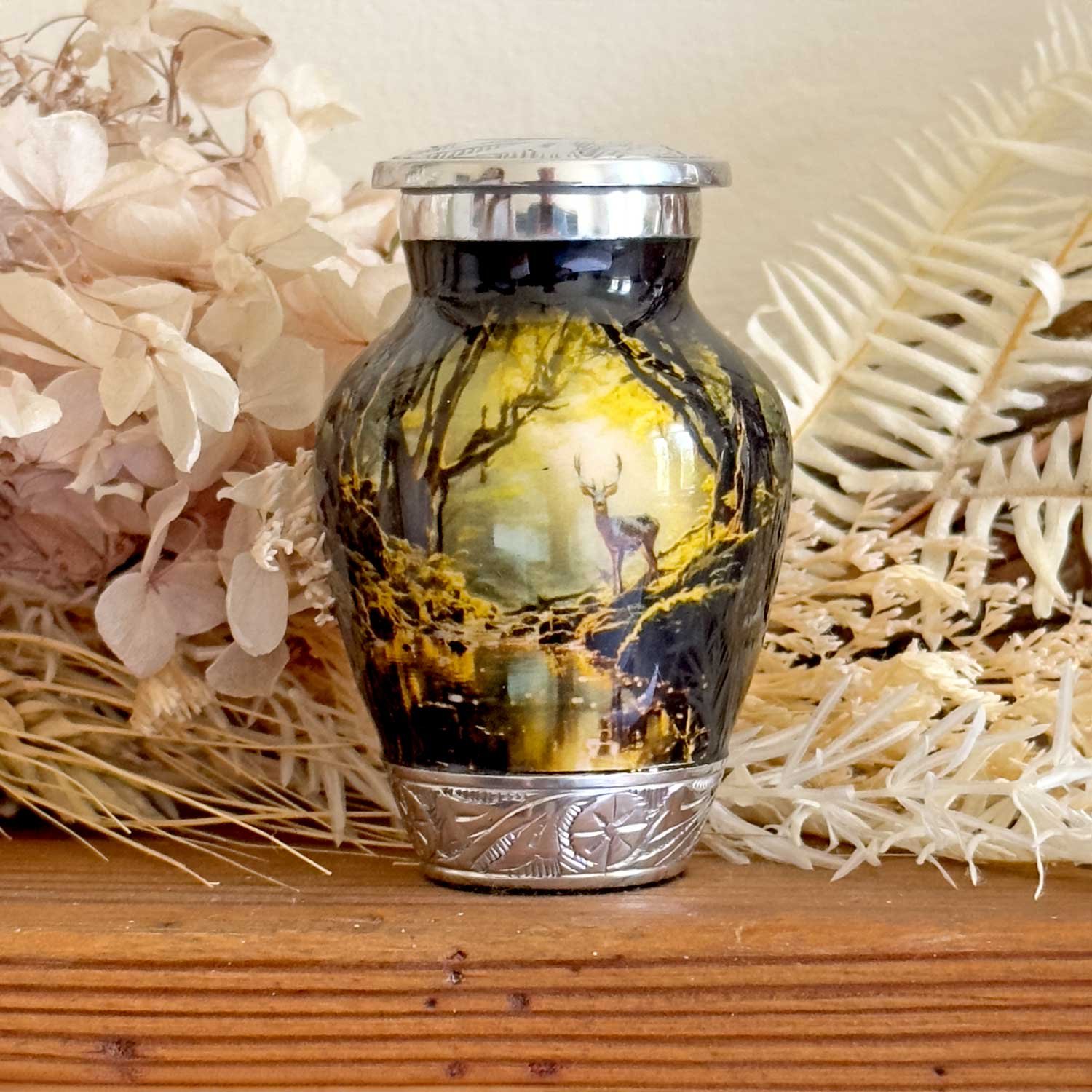 Deer in the Forest Urn keepsake hunting deer forest woodlands woods urn adult human ashes large funeral memorial remembrance loved tribute metal lost died keepsake nature cremation funeral decorative urnas para cenizas humanas adultos burial women men dad mom mum cabin trees