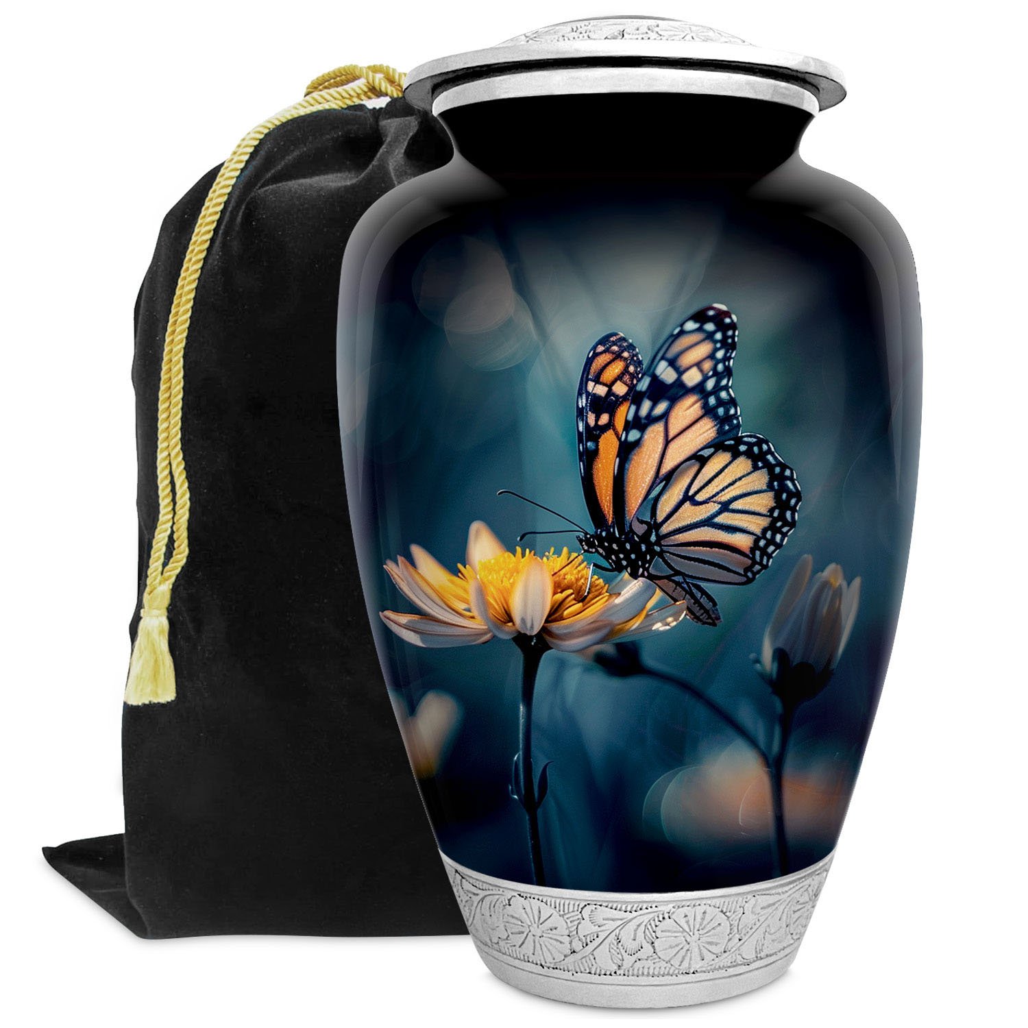 Butterfly monarch urn adult human ashes large funeral memorial remembrance loved tribute metal lost died keepsake nature cremation decorative burial women men dad mom mum flower garden milkweed blue urnes funéraires adultes