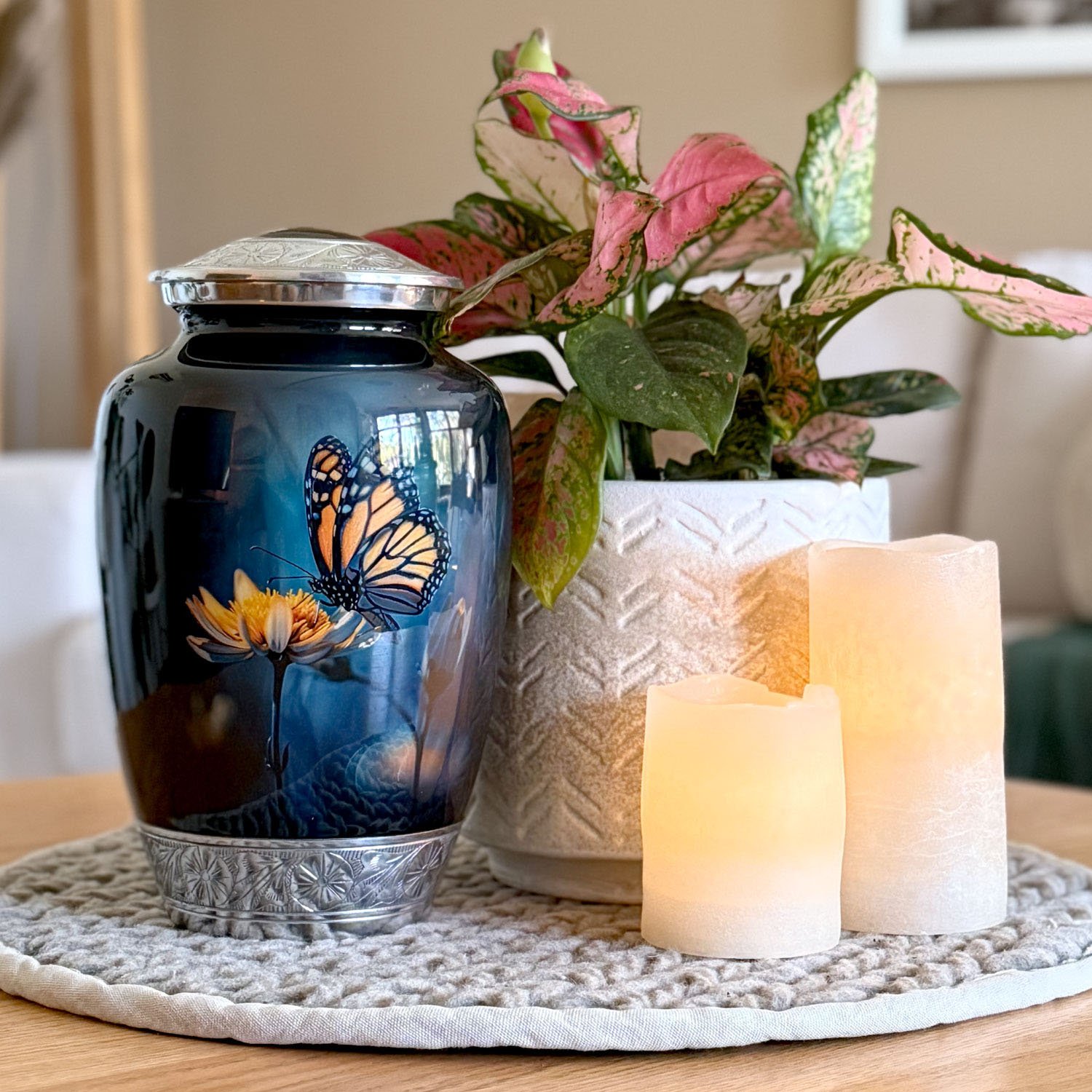 Butterfly monarch urn adult human ashes large funeral memorial remembrance loved tribute metal lost died keepsake nature cremation decorative burial women men dad mom mum flower garden milkweed blue urnes funéraires adultes