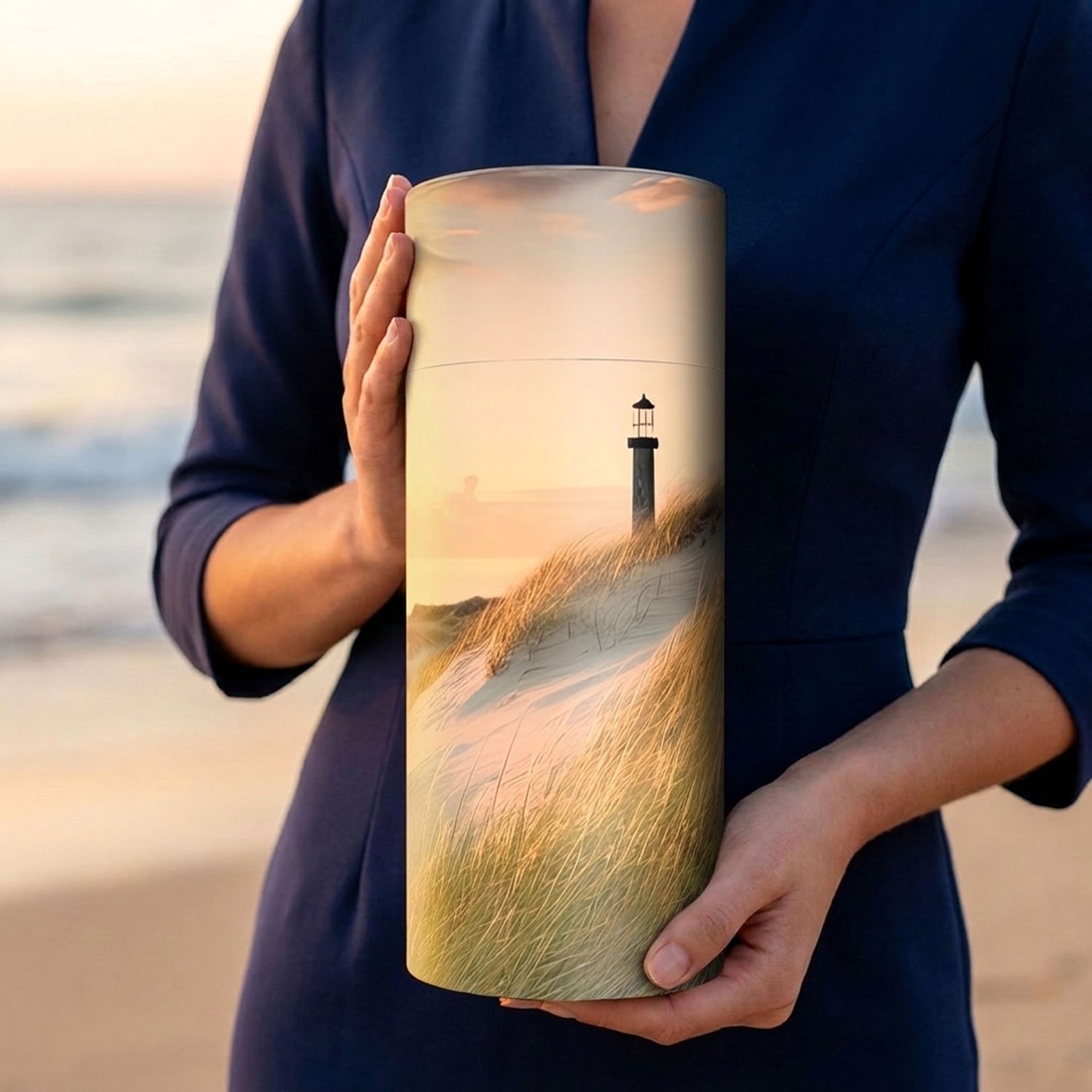 Beach Lighthouse Scatter Urn - Biodegradable Cardboard Tube - Image 3