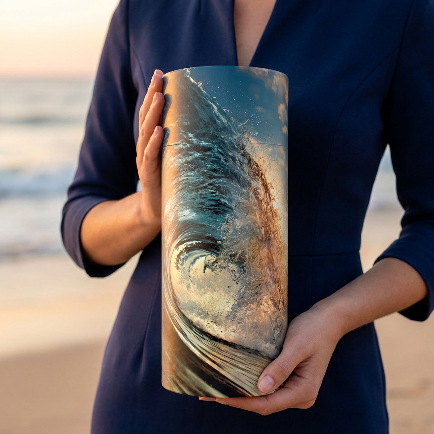 Ocean Wave Scatter Urn - Biodegradable Cardboard Tube - Image 3